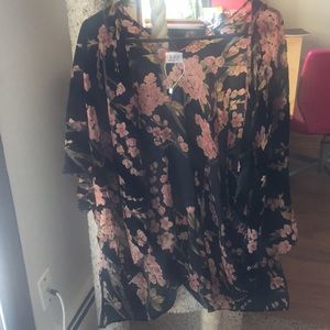 Floral print/sheer cardigan